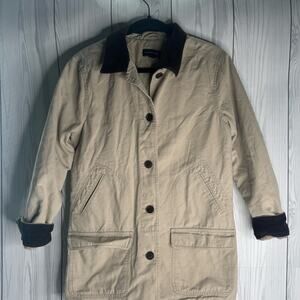 Vintage Lands End Barn Chore Coat Women Medium 10-12 Tan Jacket Corduroy Collar
